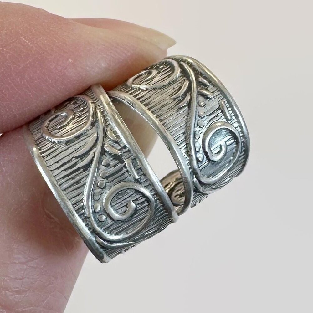Hoop Earrings, Boho, Etched, Silver Tone, Half Hoop, Vintage, Lightweight